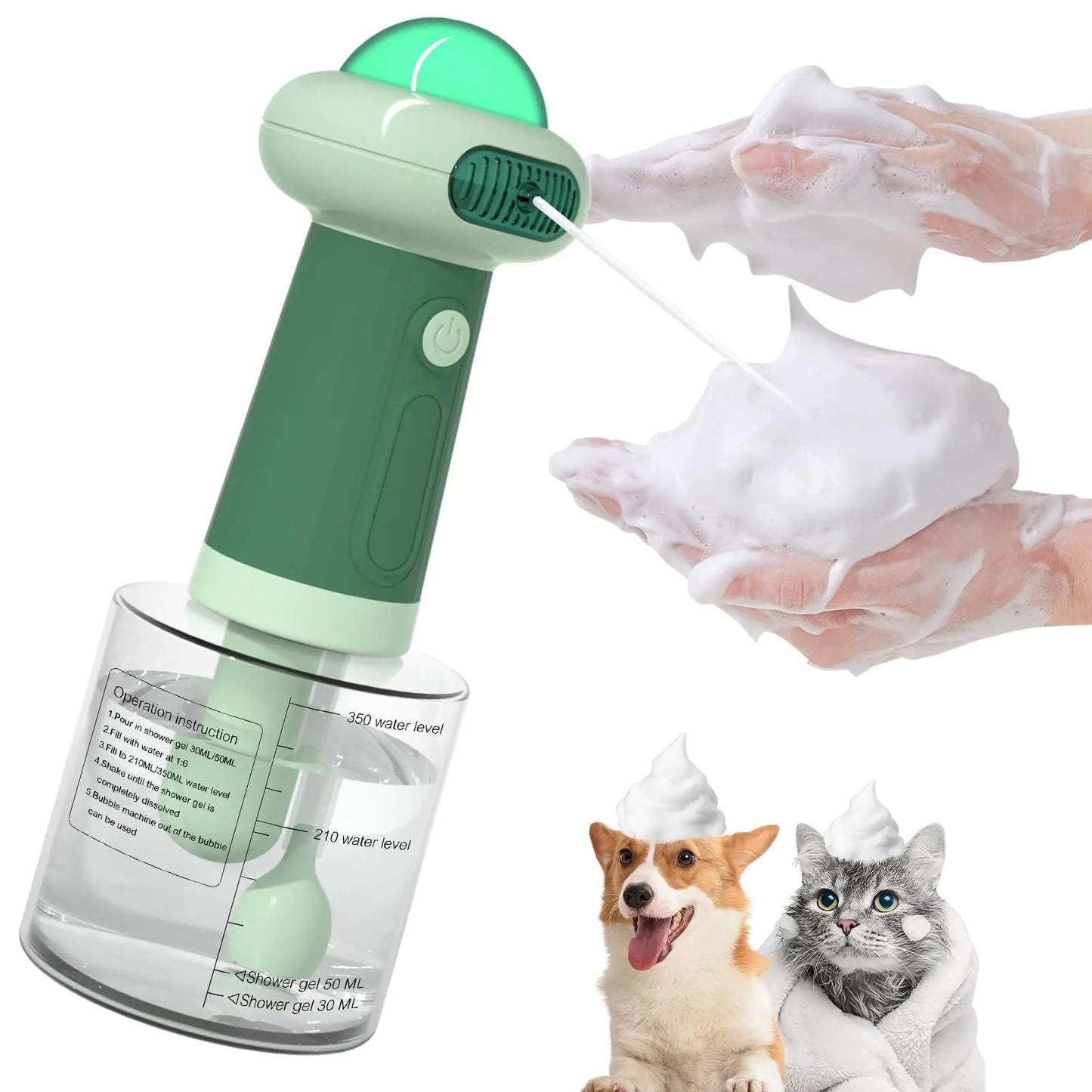 Coocake Electric Dog Shampoo DispenserIPX7 Cat Shampoo SprayerPet Bath Supplies Automatic Foaming Shampoo Dispenser for Dog Deep CleaingKitchen Sink,Bathroom Green