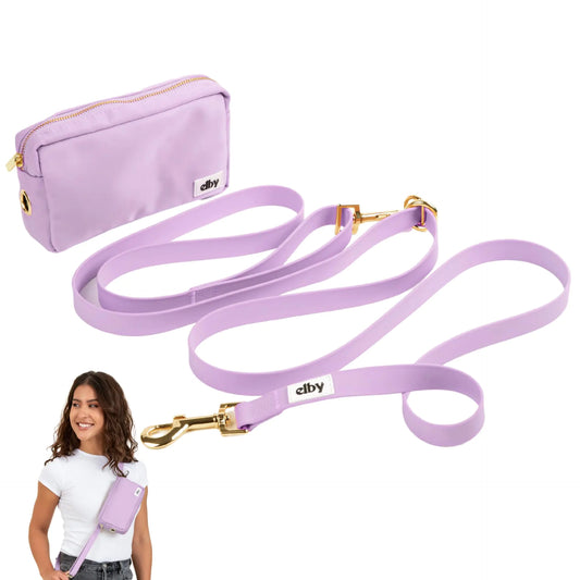 elby - Hands Free Dog Leash with Dog Treat Pouch - Dog Walking Accessories - Dog Training Leash with Fanny Pack - Dog Accessories and Walking Essentials - Medium and Large Dogs (Lavender Regular)